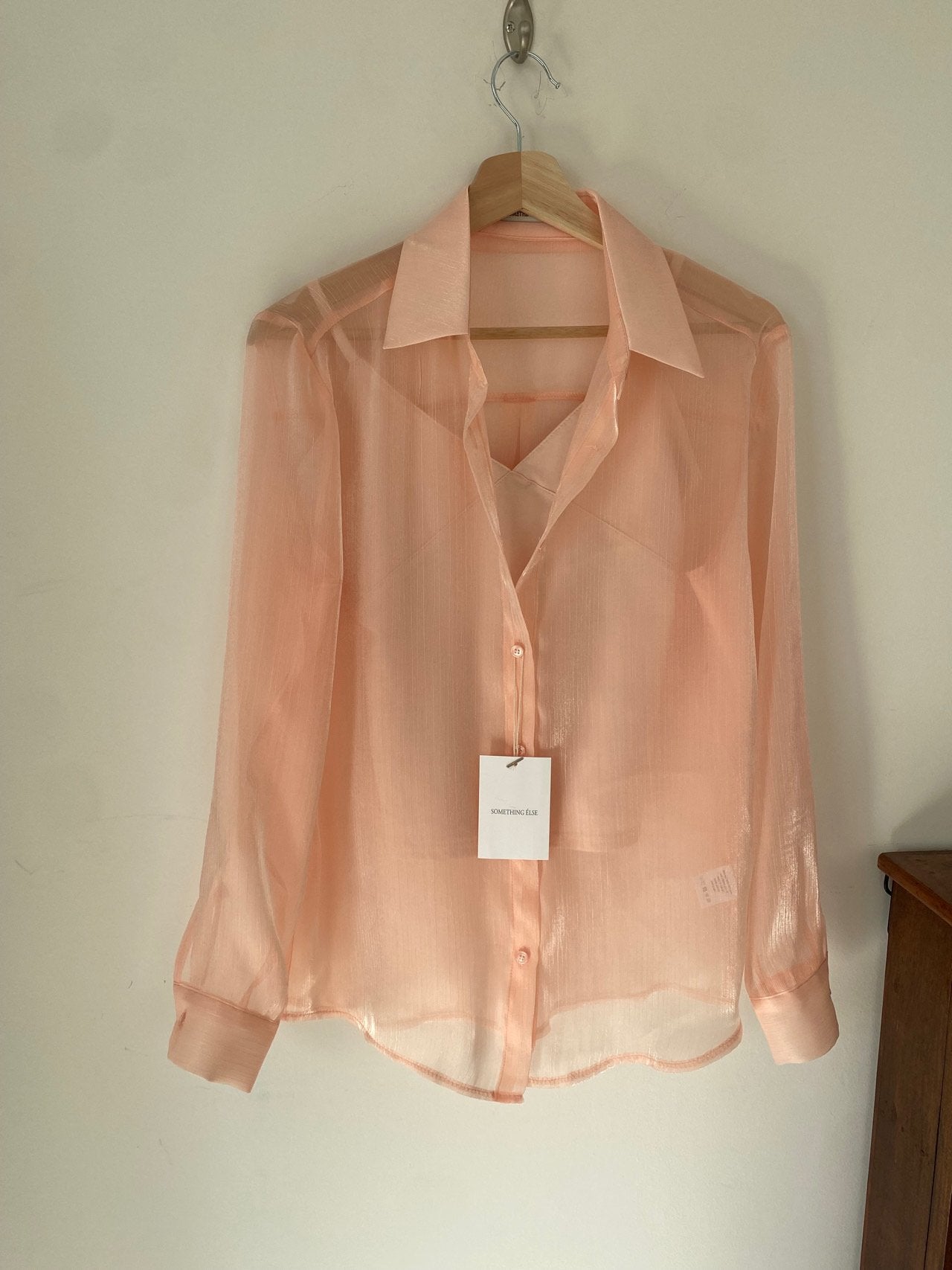 Luxury Organza Sheer Blouse – Sky Blue · White · Peach Pink