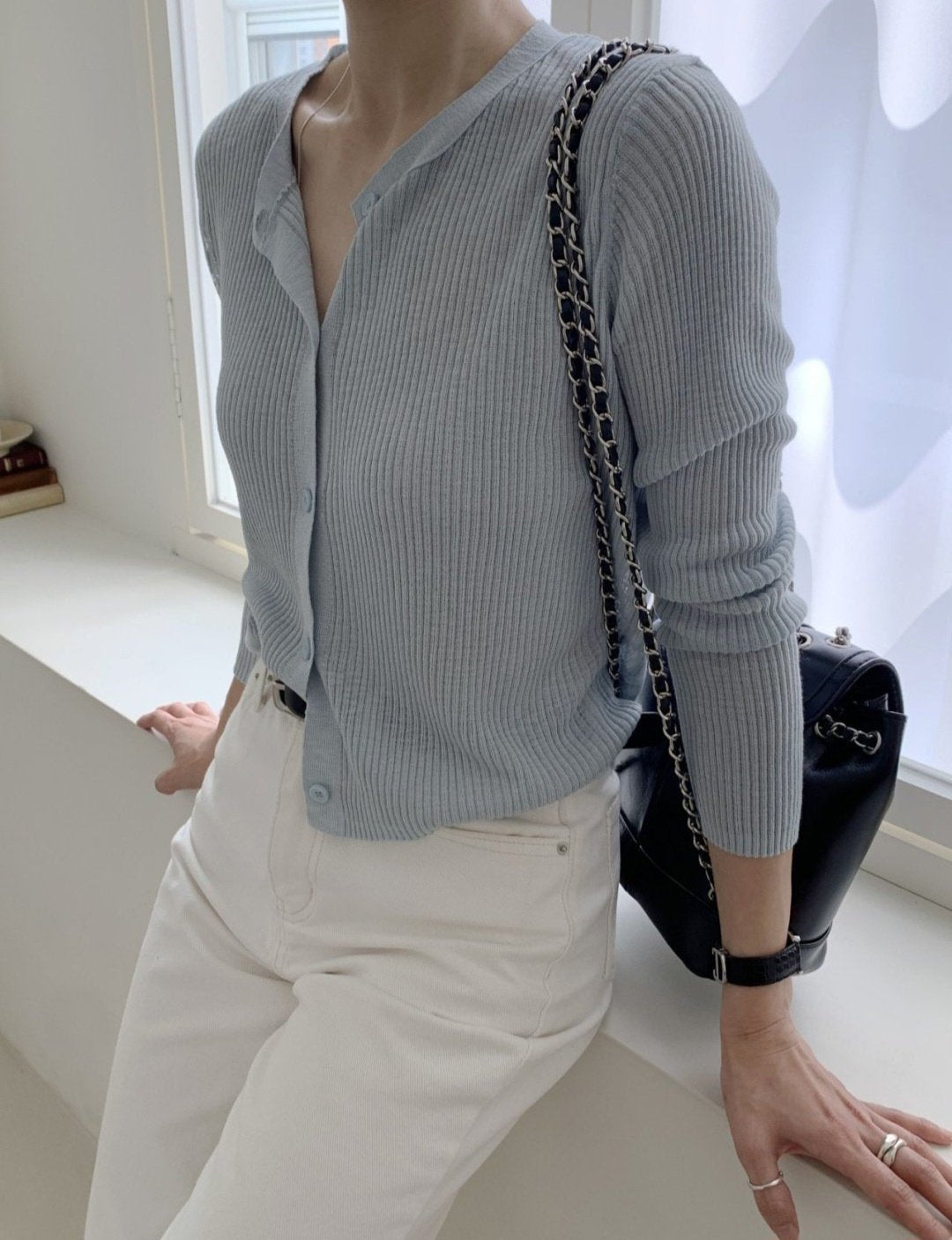 Lightweight Bokashi Rib Knit Cardigan