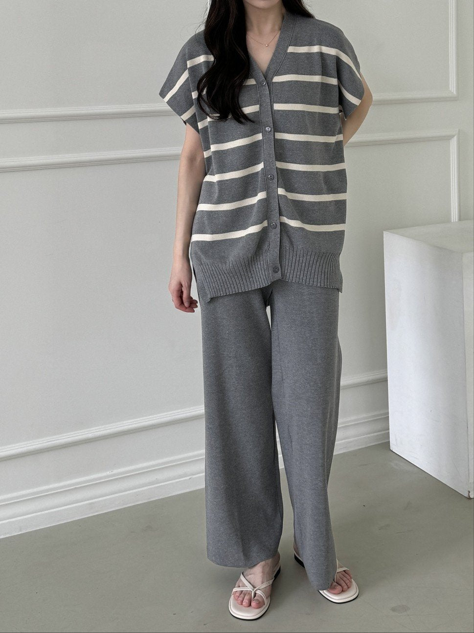 Chic Stripe Knit Two-Piece Set
