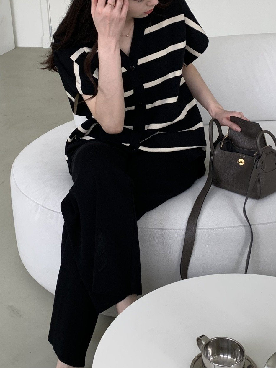 Chic Stripe Knit Two-Piece Set