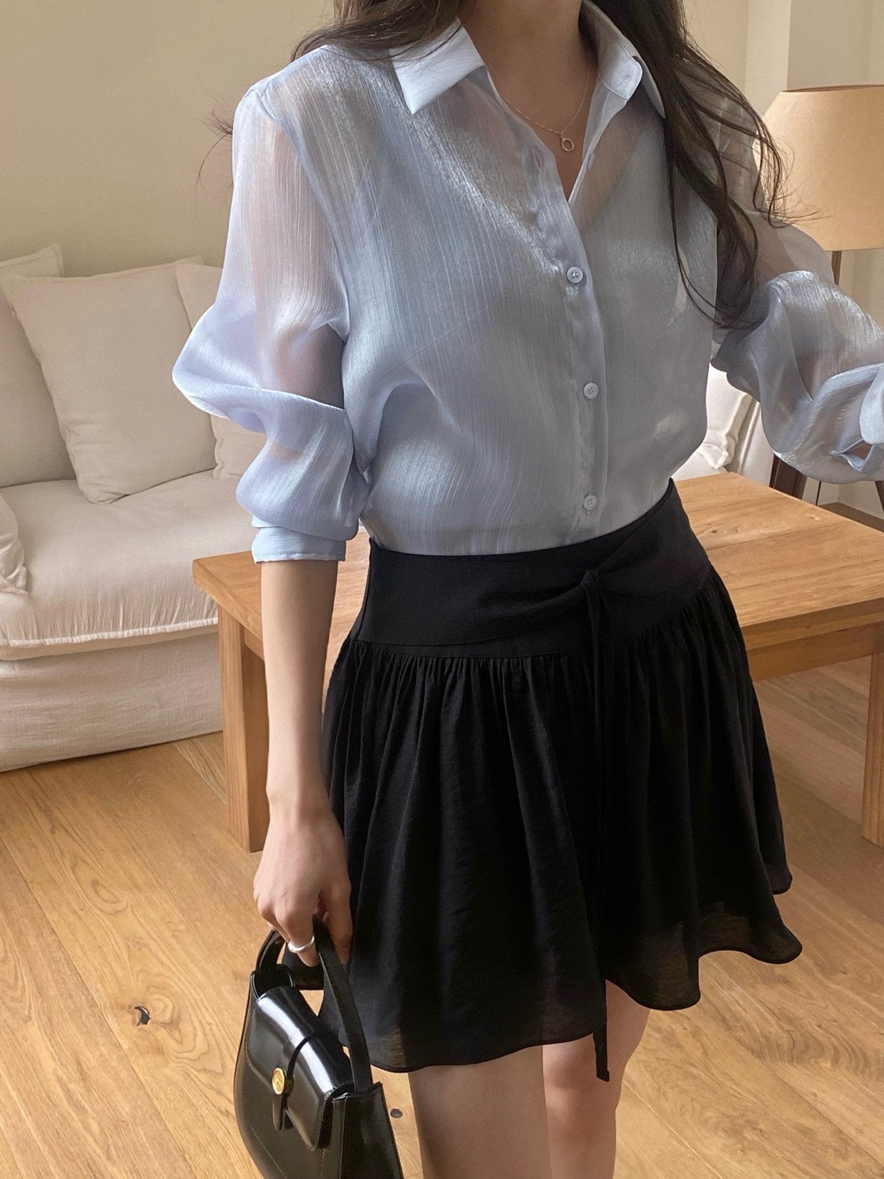 Luxury Organza Sheer Blouse – Sky Blue · White · Peach Pink