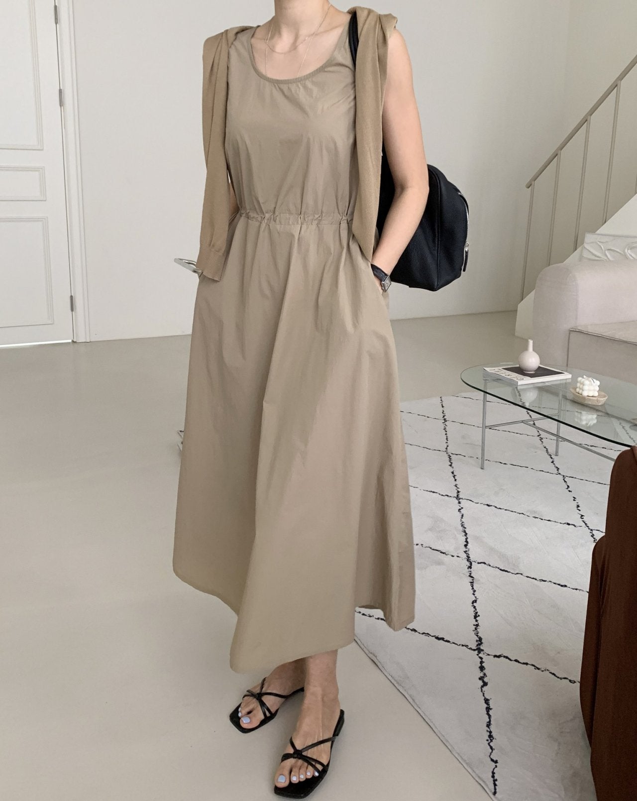 Crisp Texture Long Dress & Matching Cardigan set